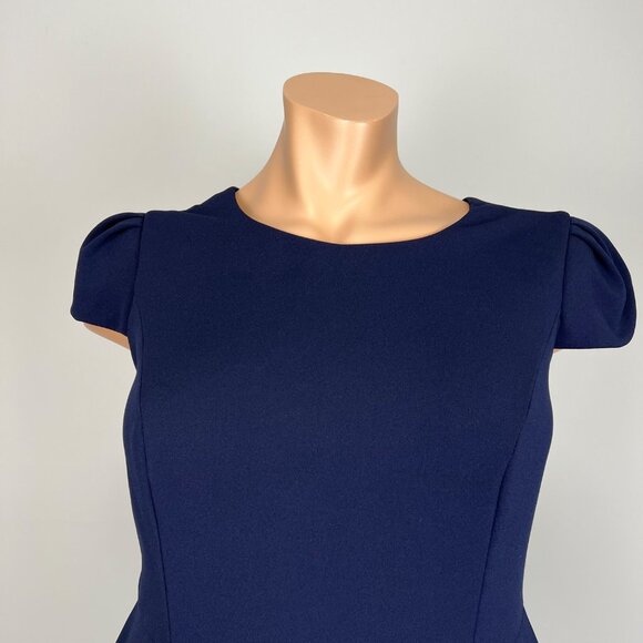 Betsey Johnson Womens Plus Stretch Crepe Dress Navy Blue Ruffle Hem size 14W - Picture 2 of 15